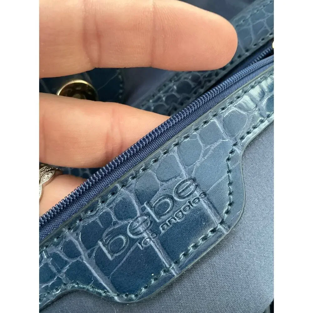 Bebe Navy Croc Embossed Large Tote Bag